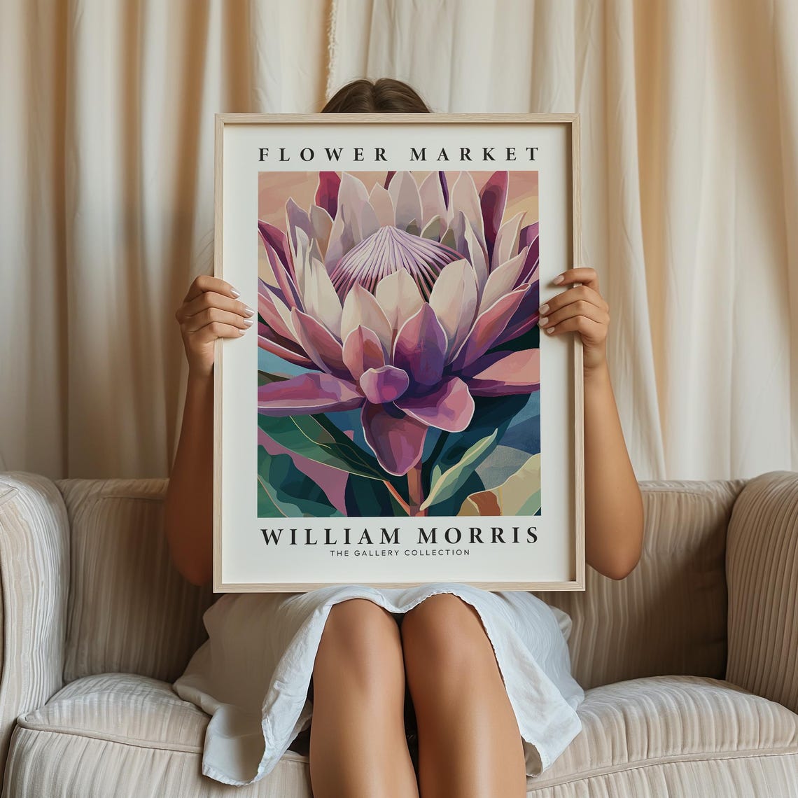William Morris Flower Market King Protea Pink Botanical Art Poster - Image 3