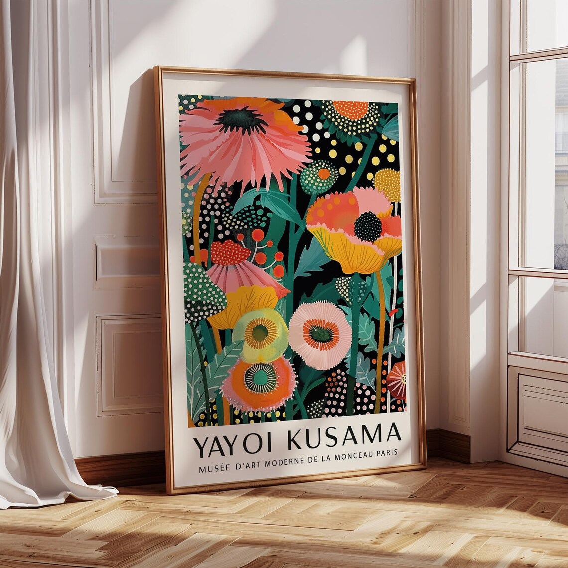 Yayoi Kusama Colorful Wildflower Garden Black Exhibition Poster