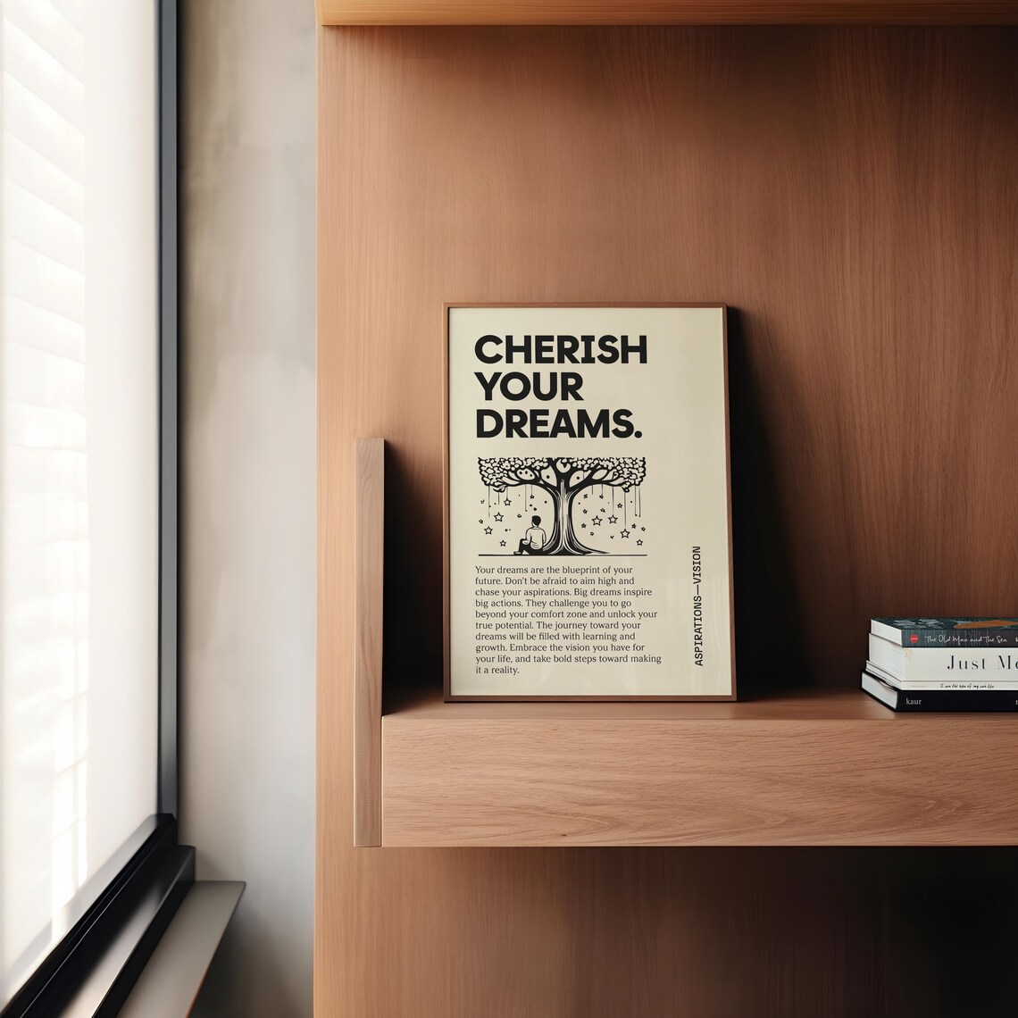 Cherish Your Dreams Star Tree Motivational Quote Bedroom Wall Art - Image 3