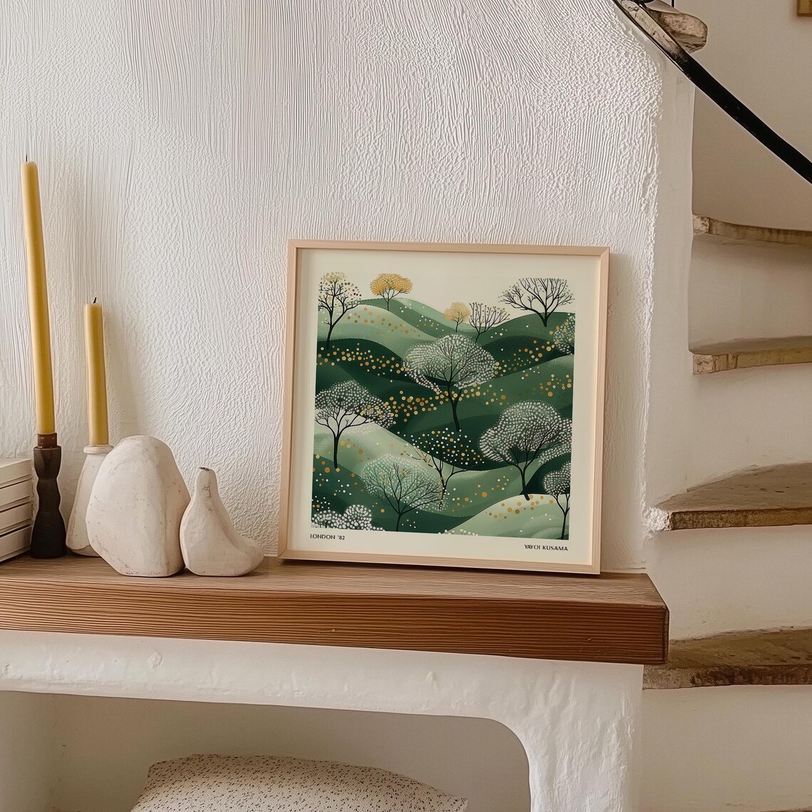 Abstract Green Hills Landscape, Minimalist Nature Art Print - Image 2