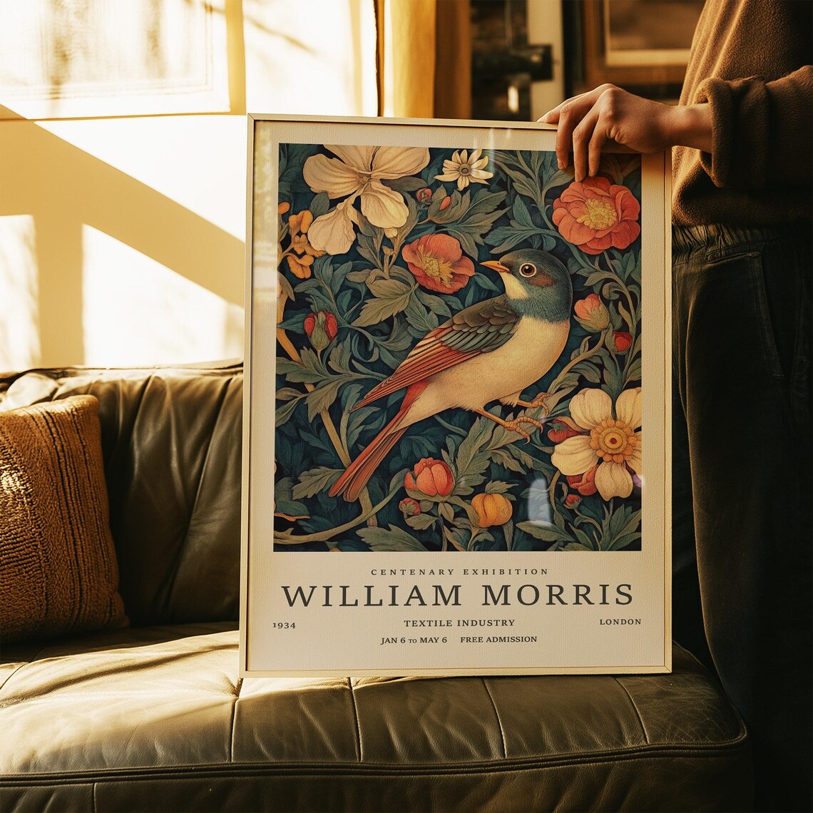 Colorful Bird Among Flowers William Morris Exhibition Poster