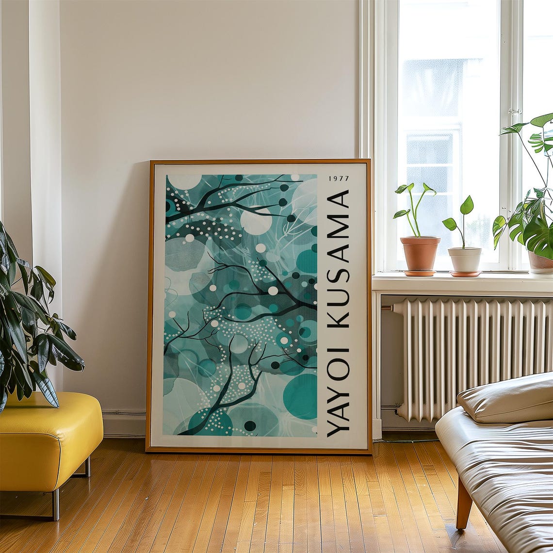 Yayoi Kusama 1977 Teal Abstract Branches Polka Dot Gallery Poster - Image 3