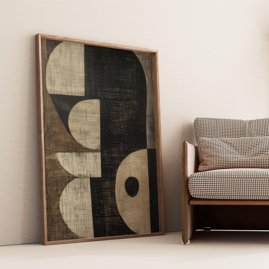Charcoal Arch Circles Beige Geometric Sun Shadows Style Poster