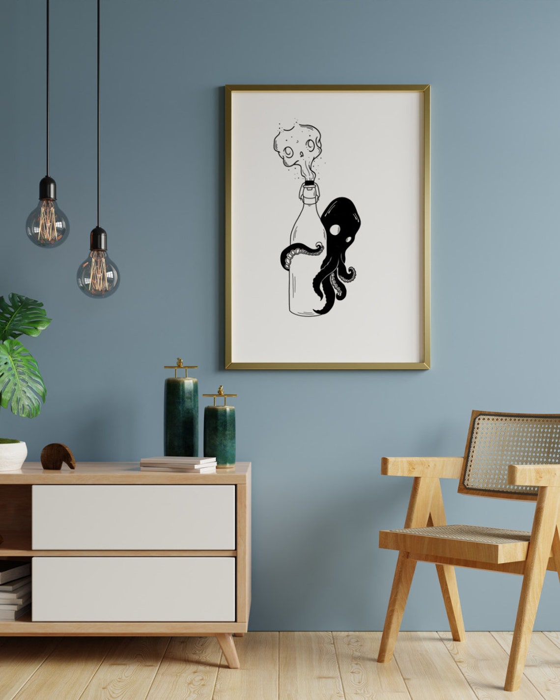 Octopus Bottle Strange Dark Sea Creature Tentacle Ink Art Poster - Image 3