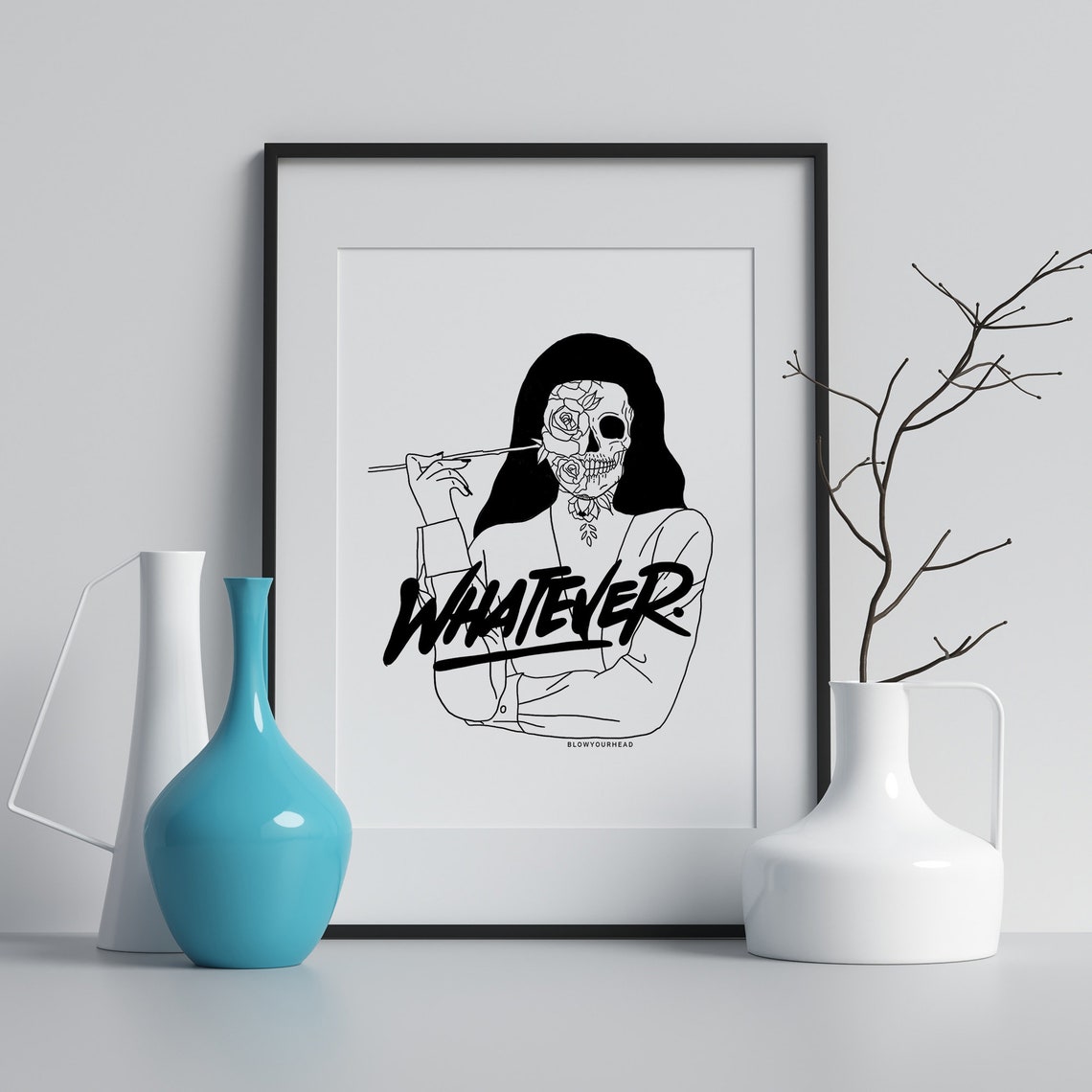 Whatever Smoking Rose Skull Woman Bold Attitude Graphic Art Poster