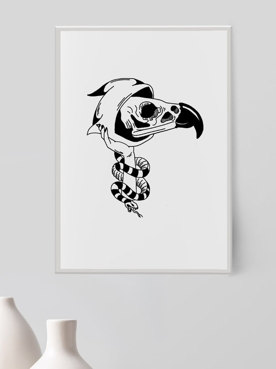 Hidden Bird Wall Art Bird Wall Art Print Minimalistic Poster Design Modern Print Skull Poster Print