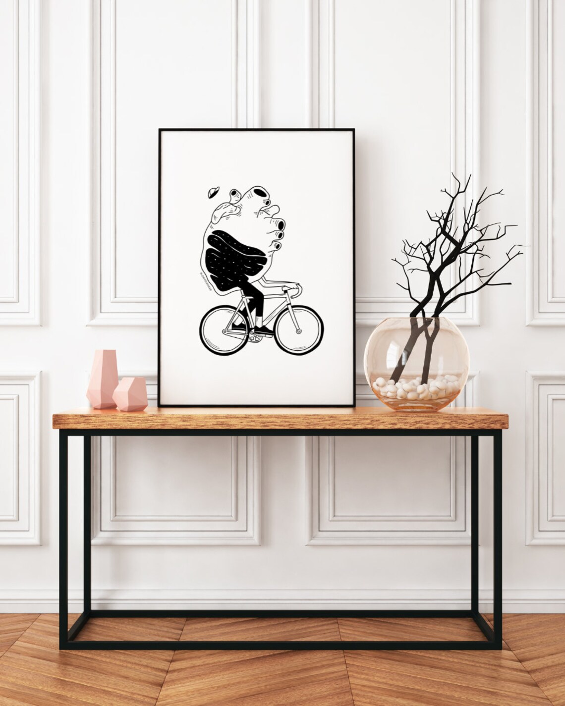 Bike Love Heart Riding Bicycle Quirky Night Sky Surreal Art Poster - Image 2