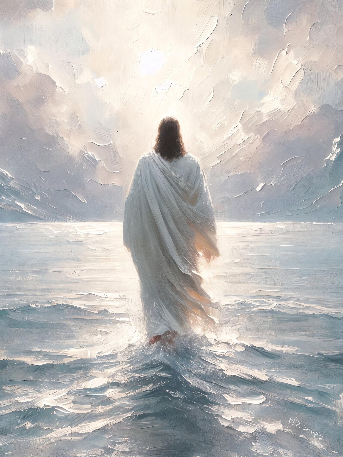Jesus Walking On Water, Modern Christian Art Print - Image 3
