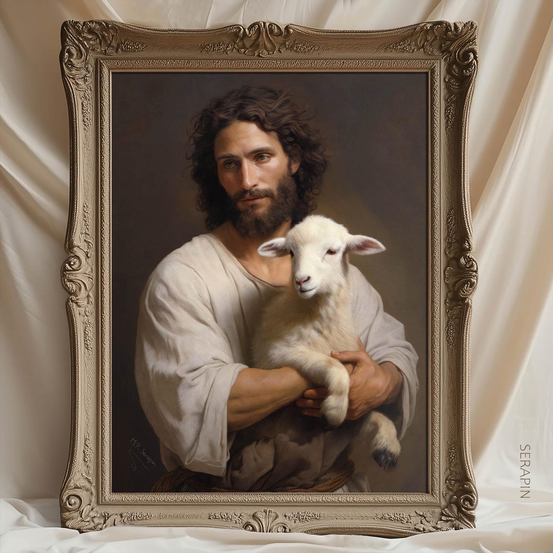 Jesus The Good Shepherd Holding A White Lamb Religious Art Print