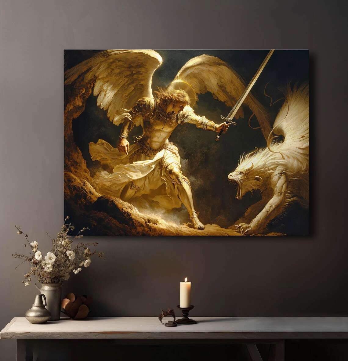 Saint Michael The Archangel In Battle Art Print - Image 2