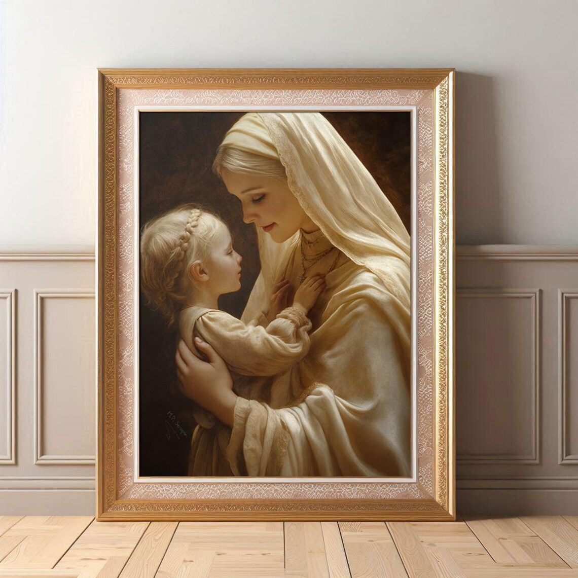 Nun In White Veil Embracing Young Child Tender Convent Collection Catholic Poster - Image 5