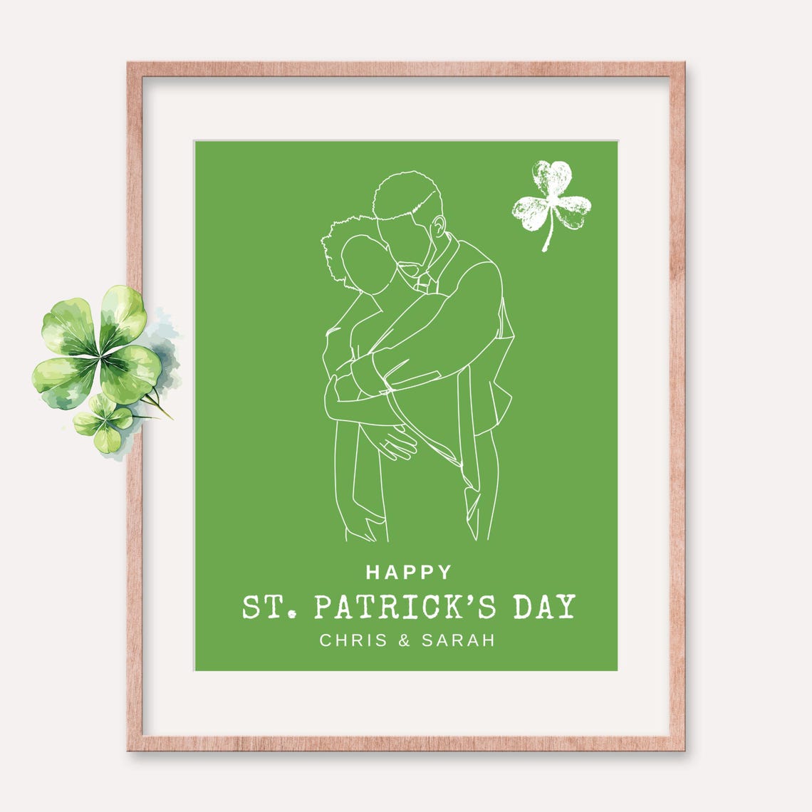 St. Patrick's Day Embracing Couple Line Art Poster Shamrock Gift