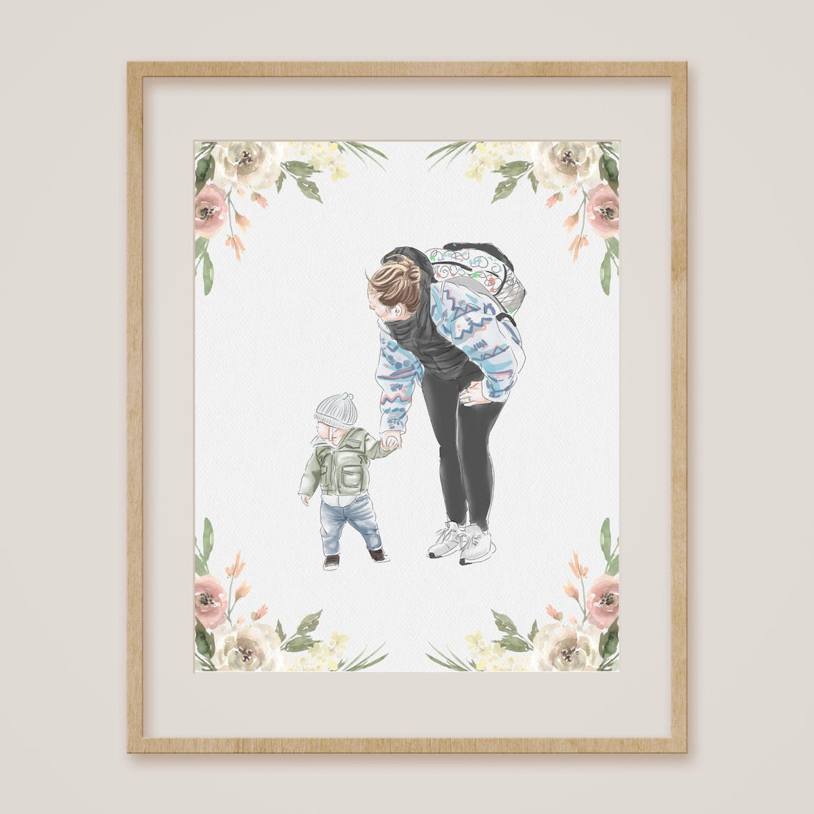 Personalized Family Portrait Gift Custom Drawing Mother Daughter Print Watercolor Portrait Painting Wife Birthday Gift Mother And Baby - Image 3