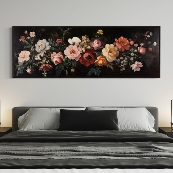 Vintage Floral Art Moody Rose Painting Print With Elegant Flowers Perfect For Above Bed Decor Or Timeless Cottagecore Wall Spaces