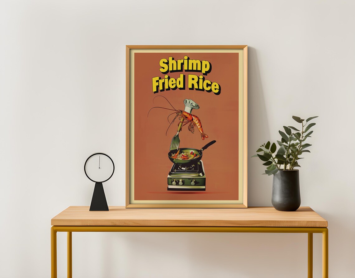 Shrimp Fried Rice Funny Retro Poster, Kitchen Decor - Image 2