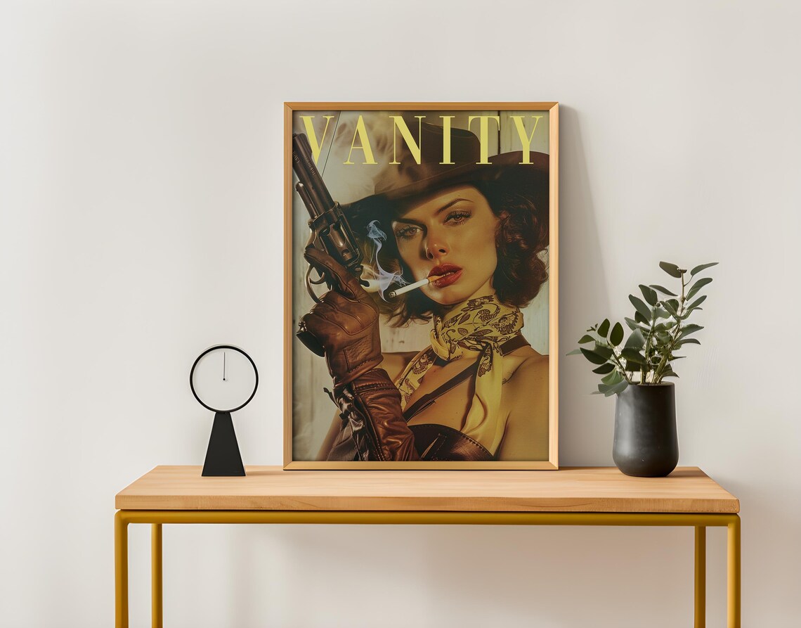 Vintage Cowgirl With A Gun Retro Wall Art Print - Image 2
