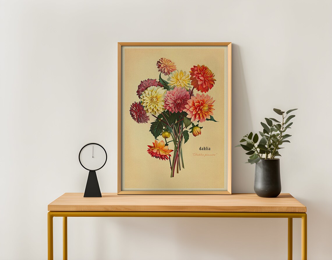 Vintage Bouquet Of Dahlias, Botanical Art Print - Image 4