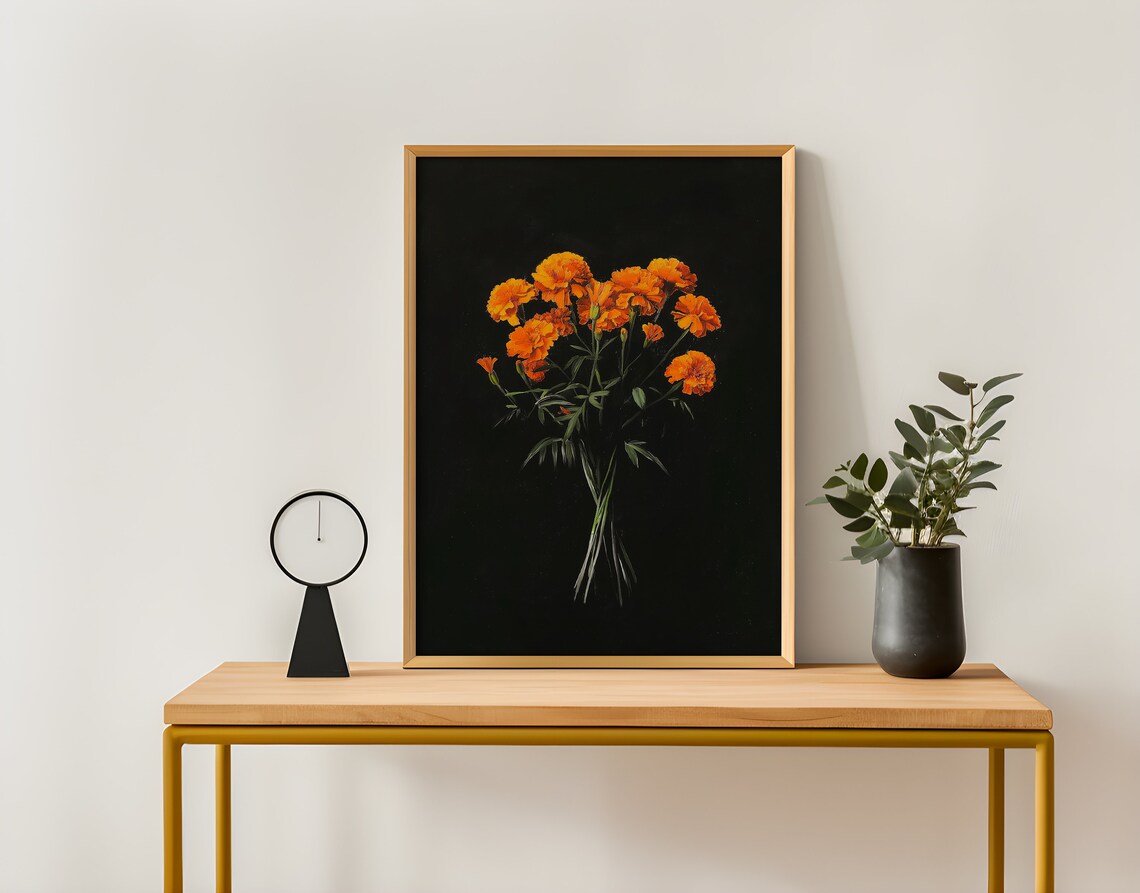 Vintage Orange Marigolds Antique Botanical Art Print - Image 2