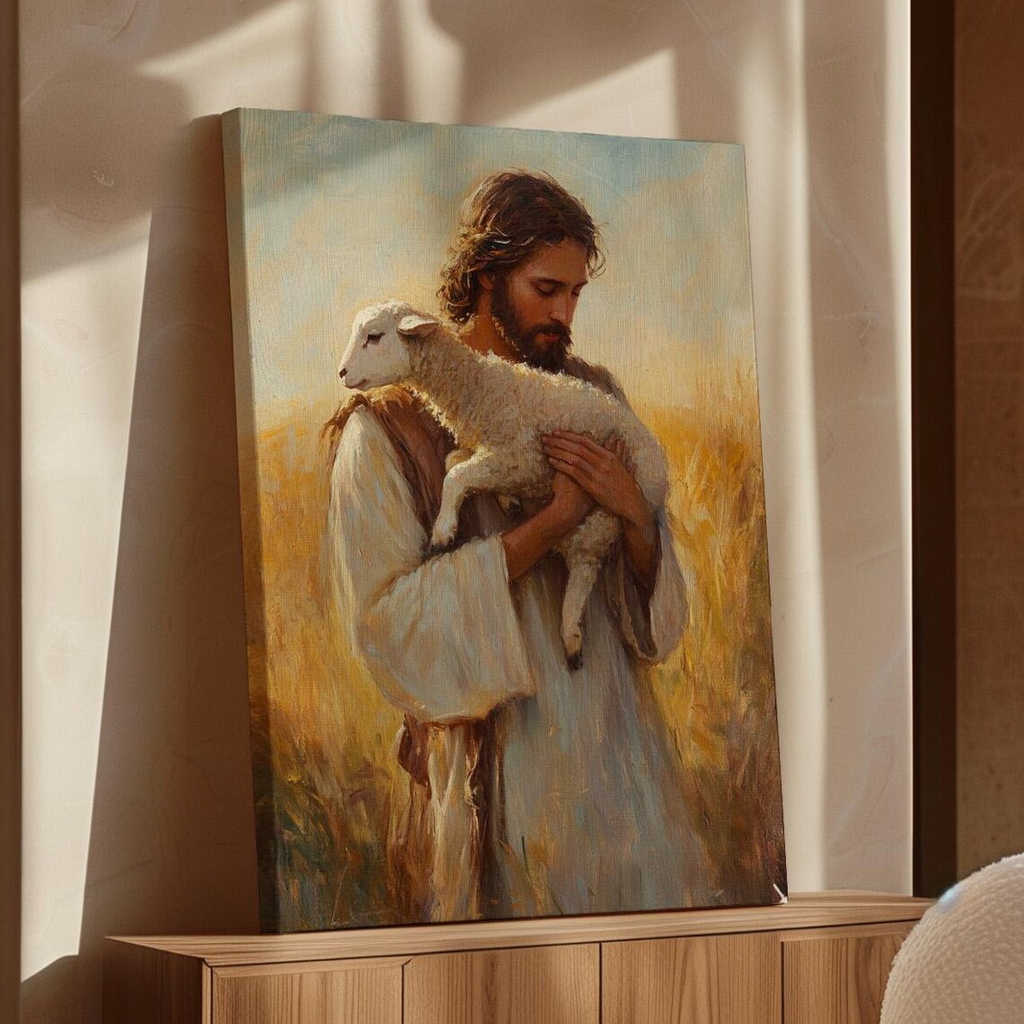 Jesus Carrying Lamb, Good Shepherd Art Print
