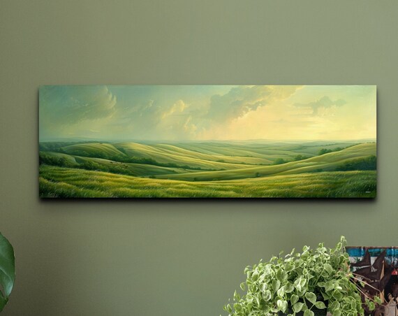 Vintage Misty Mountain Scene Art Print Extra Large Wall Art Panoramic Artwork Nature Art