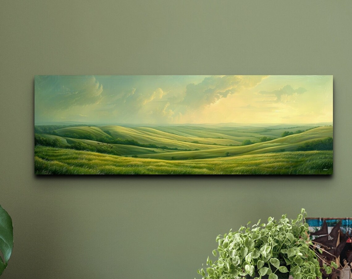 Vintage Misty Mountain Scene Art Print Extra Large Wall Art Panoramic Artwork Nature Art