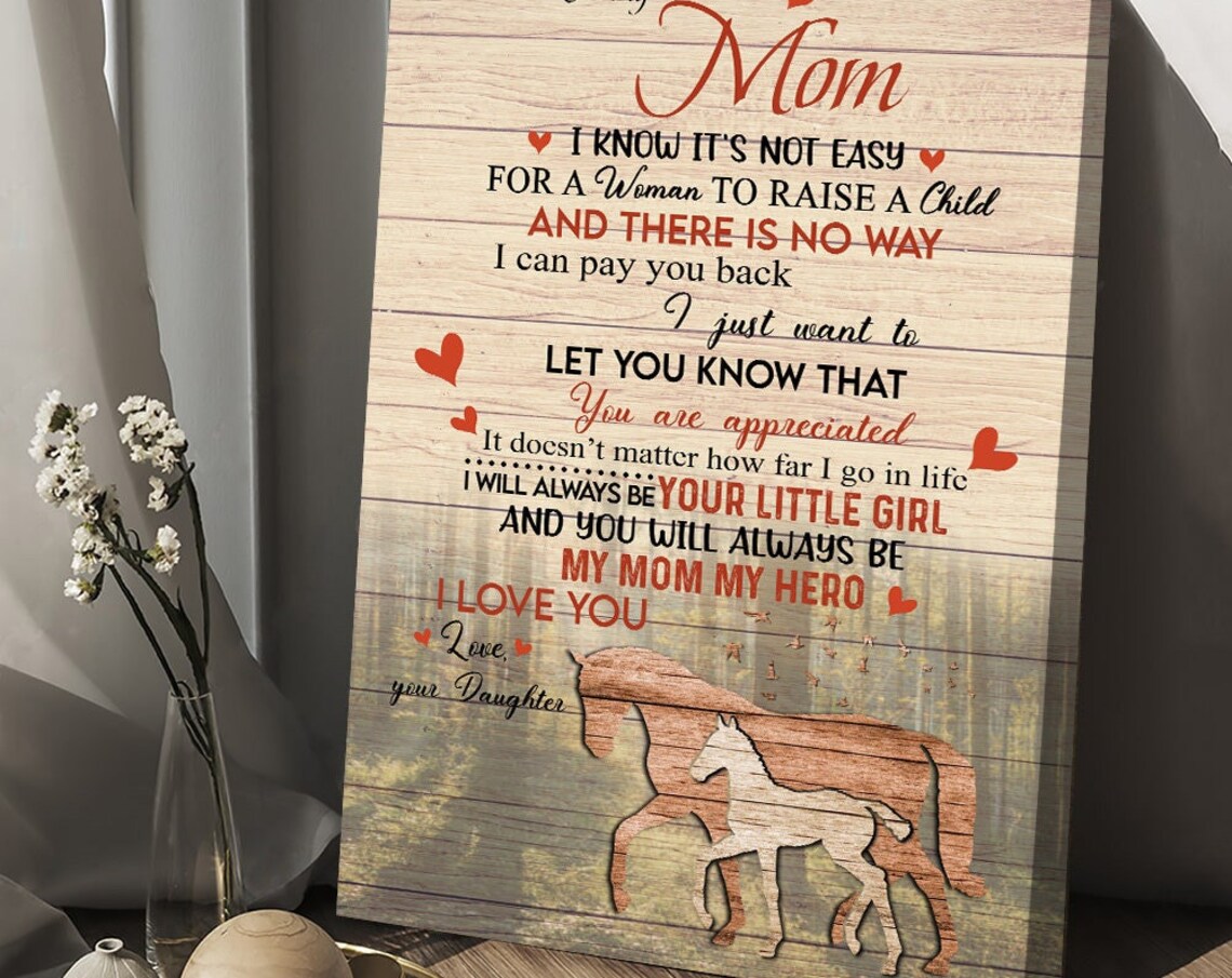 To My Mom Letter Mare and Foal Wood I Love You My Hero Gift Wall Art