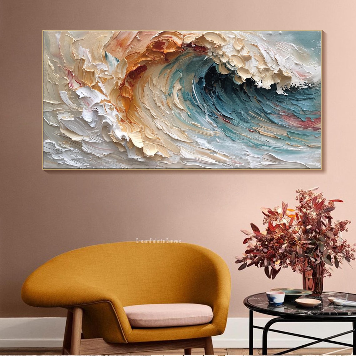 Ocean Wave Oil Painting, Abstract Nature Wall Art Print - Image 2