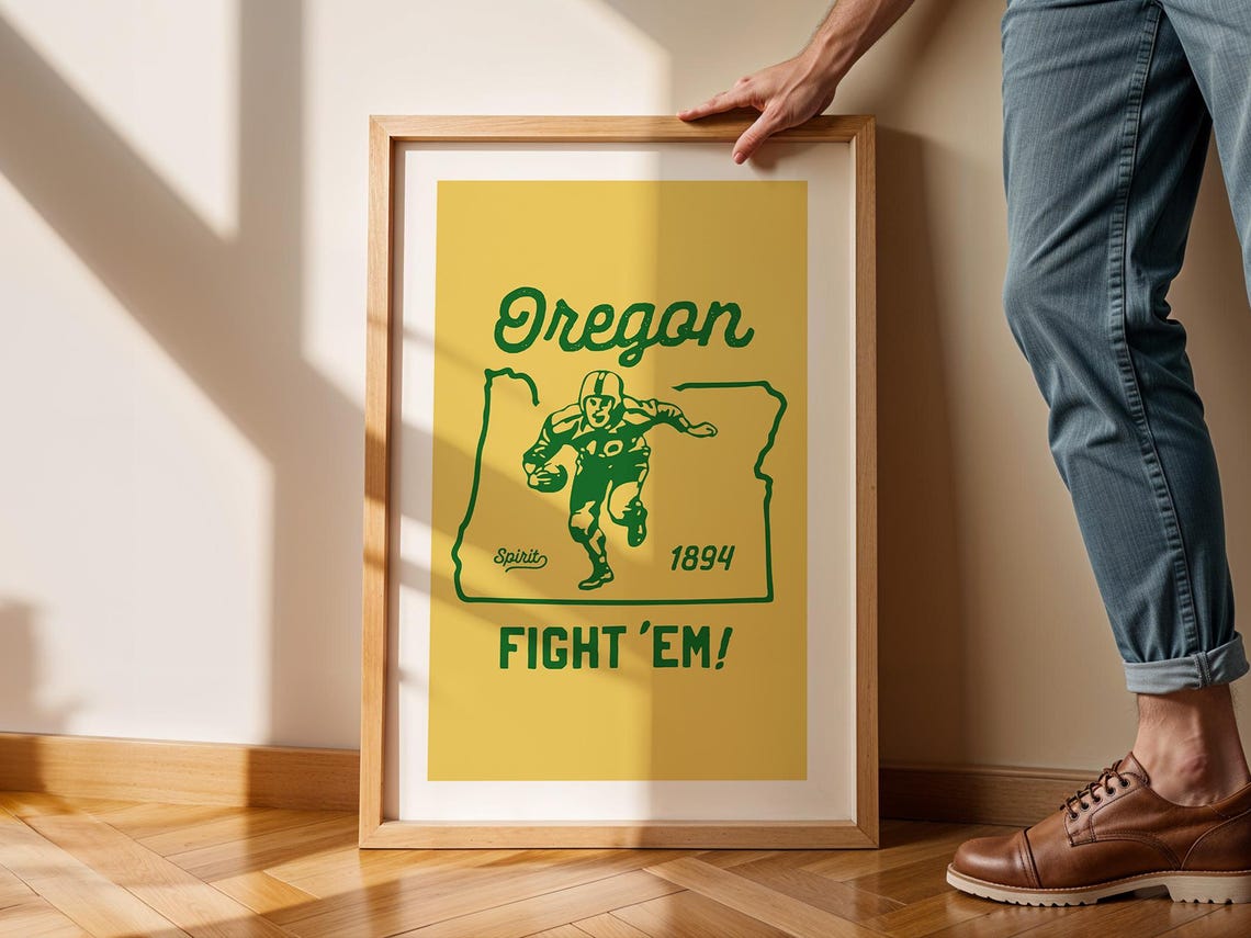 Retro Football Print Oregon Art Poster College Sports Team Wall Decor Football Gift For Sports Lover Wall Art Sports Dad Gift - Image 3