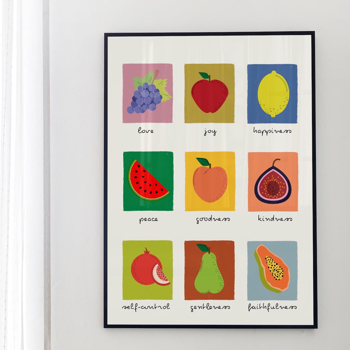 Fruits of the Spirit Colorful Fruit Grid Uplifting Quote Wall Poster