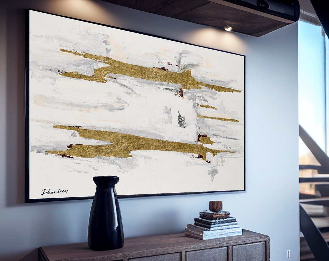 Gold Brush Stroke Minimalist Horizontal Abstract Artwork Poster - Image 5