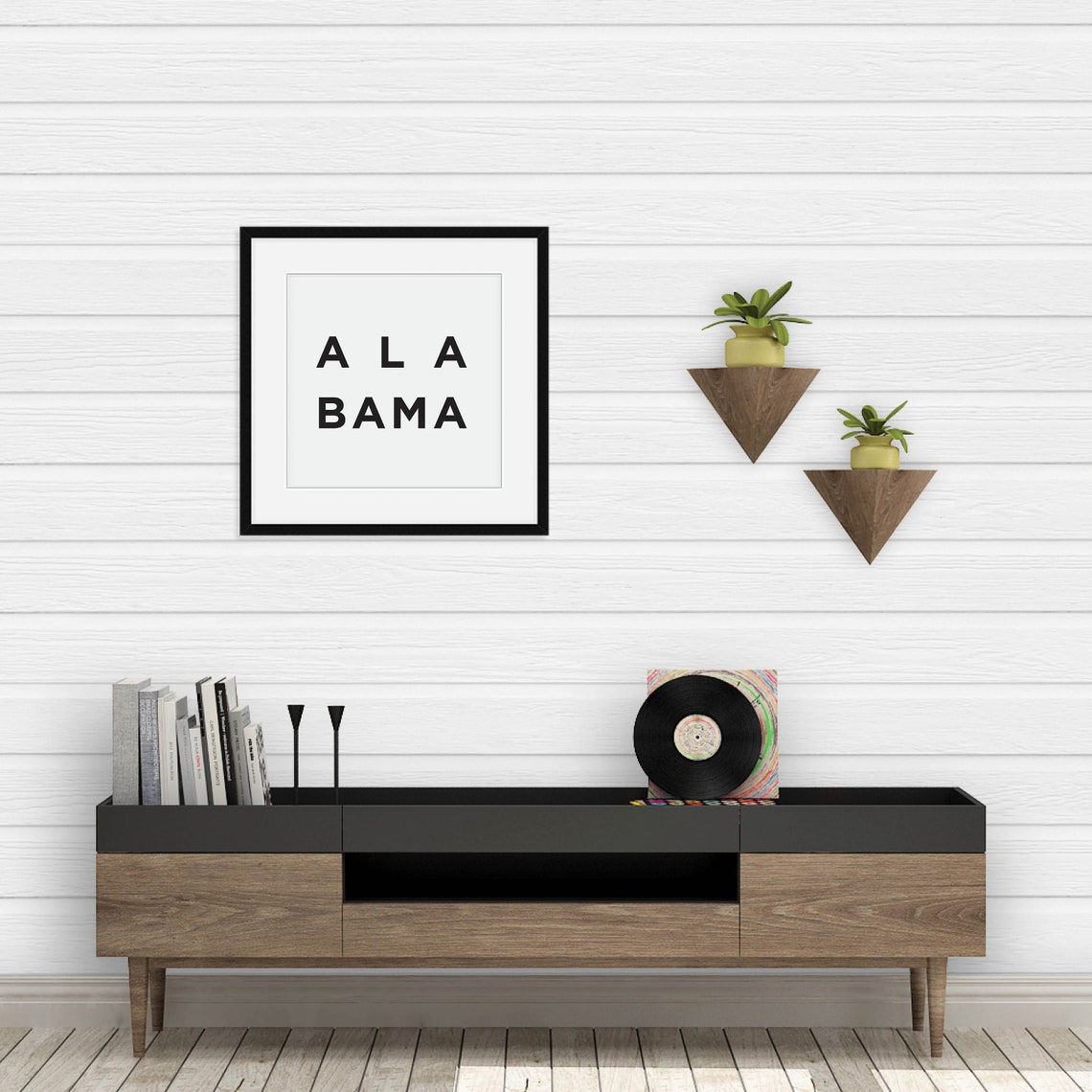 Alabama Bold Block Letter Typography Minimalist Black White Wall Art - Image 3