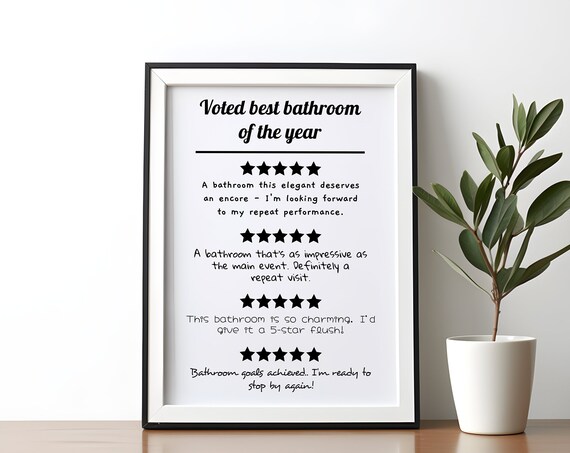 Toilet 5 Star Reviews Wall Art Funny Loo Poop Humor Bathroom Decor Humorous Home