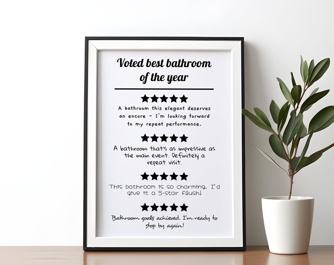 Funny Bathroom Five Star Reviews Humor Toilet Quote Art Poster