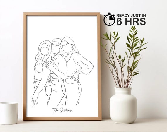 Minimal Line Portrait For Best Friend Gift Custom Photo Painting For Her Minimal Faceless Art Painting One Line Art Print