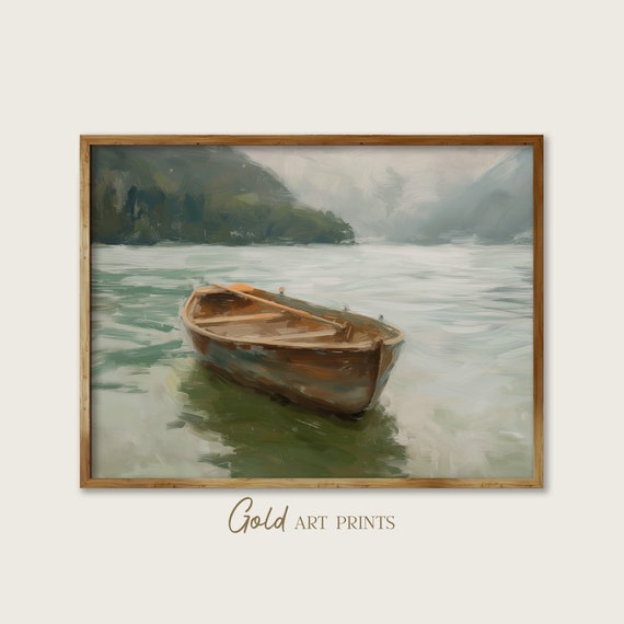 Vintage Landscape Country Landscape Painting Serene Boat Hills Wall Art Ideal For Home Decor Gift Gap24005