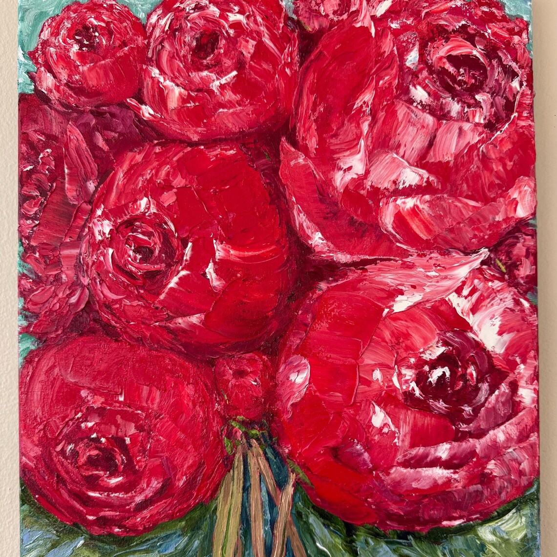 Bold Red Roses Impasto Close Up Floral Oil Painting Wall Art Poster - Image 4