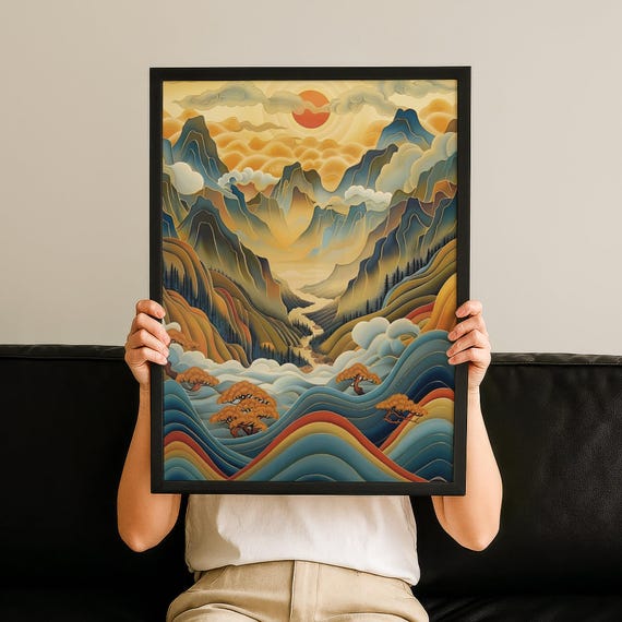 Japandi Lake Print Wabi Sabi Mountain Poster