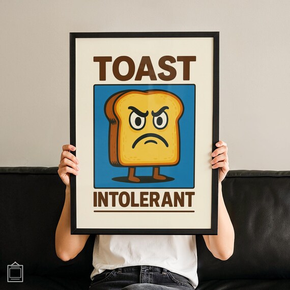 Toast Intolerant Angry Cartoon Breakfast Toast Retro Kitchen Art Poster