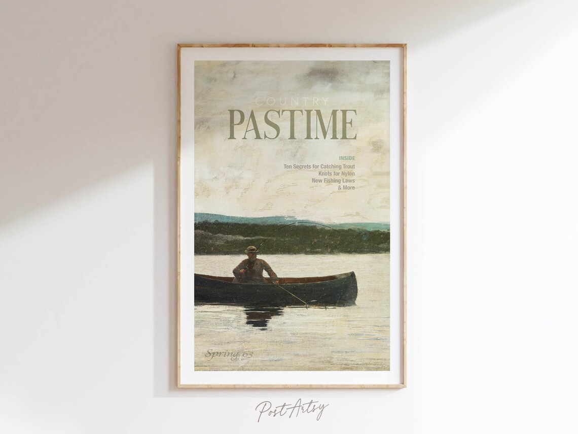 Vintage Fishing Poster, Retro Outdoorsy Travel Poster
