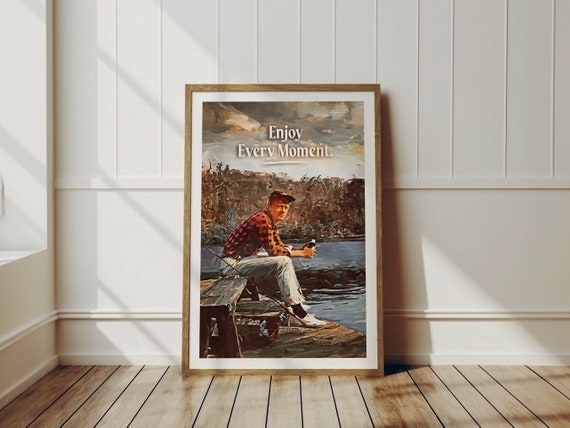 Enjoy Fishing Painting Vintage Fishing Print Retro Fishing Wall Decor Outdoorsy Wall Art Summer Lake Artwork Gift For Fisherman