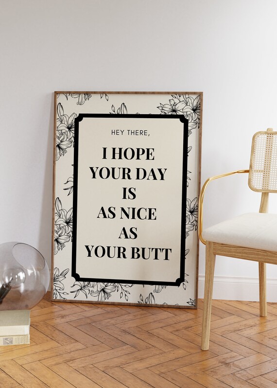 Funny Nice Butt Wall Art Black Beige Floral Print Funny Bathroom Art Unique Gift Idea Cute Bum Girly Dorm Room Decor Minimalist