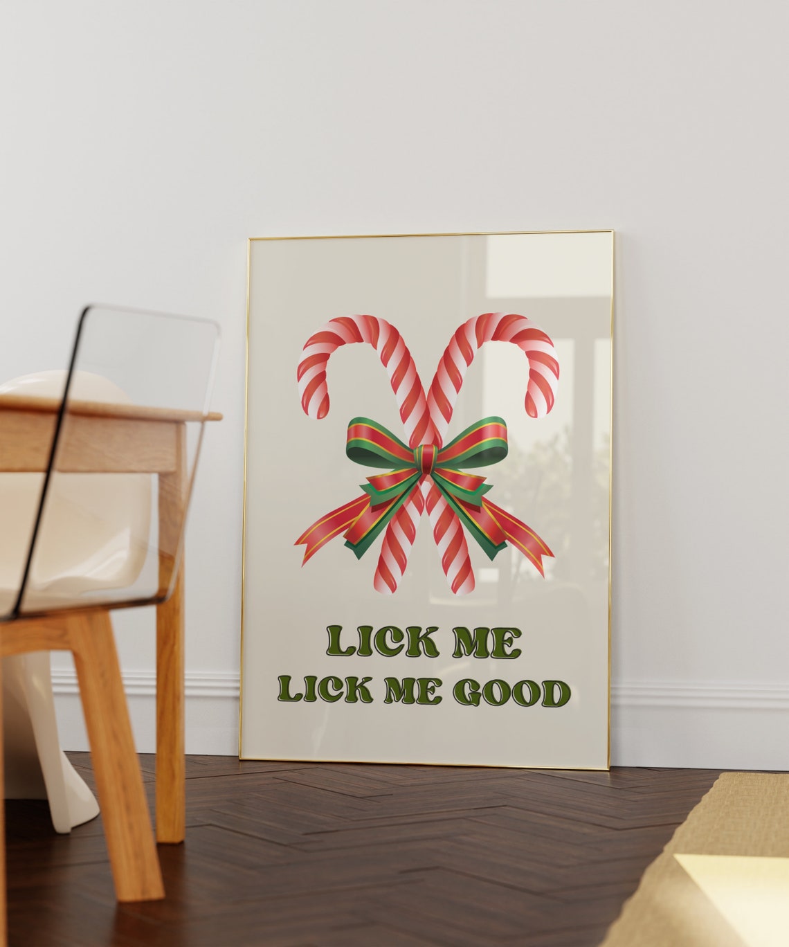 Lick Me Lick Me Good Candy Cane Funny Christmas Quote Poster - Image 2