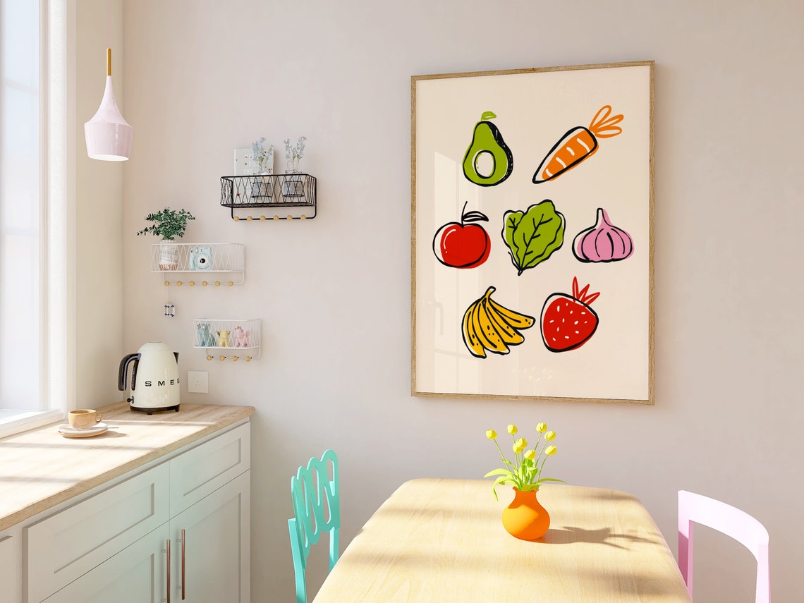 Funky Fruits And Veggies Playful Pop Art Kitchen Food Poster - Image 3