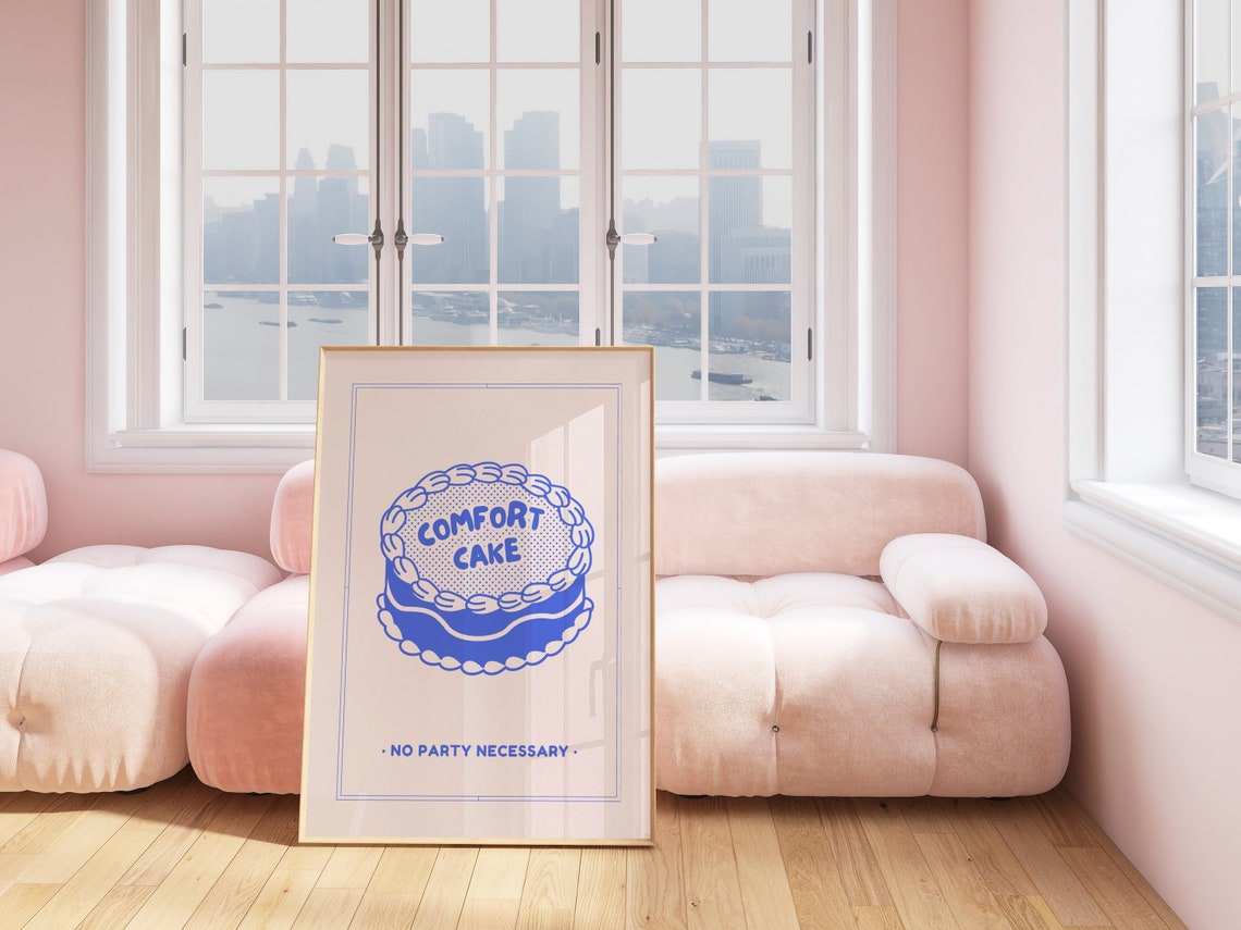 Comfort Cake No Party Necessary Blue Cake Line Art Dessert Poster - Image 2