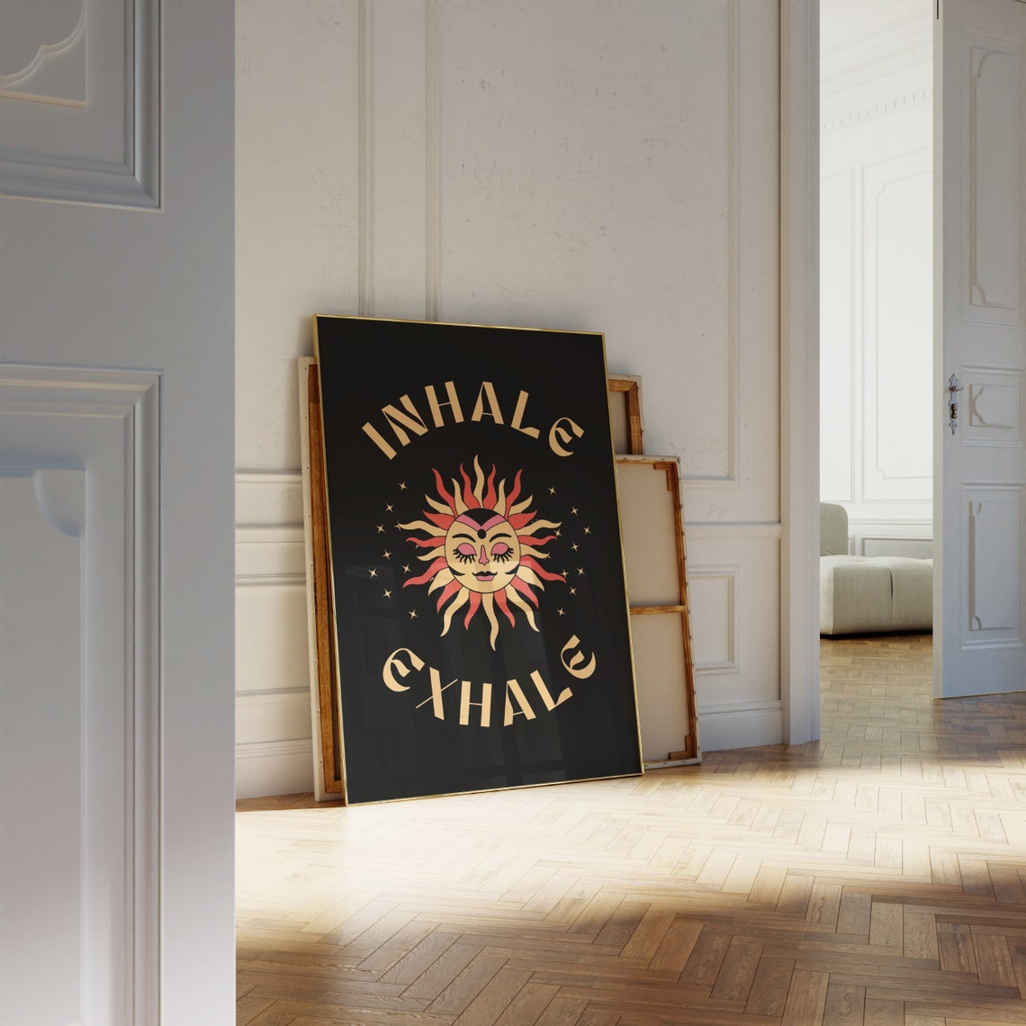 Inhale Exhale Sun Face Mindful Breathing Yoga Quote Art Poster - Image 2