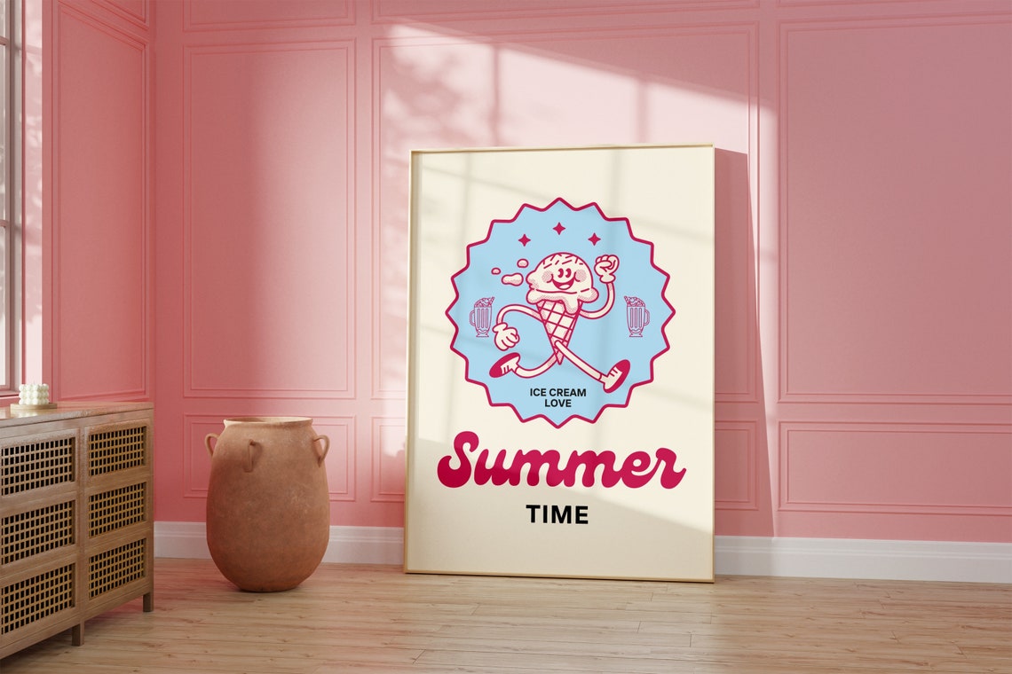 Cute Happy Summer Time Retro Ice Cream Character Mascot Poster - Image 3