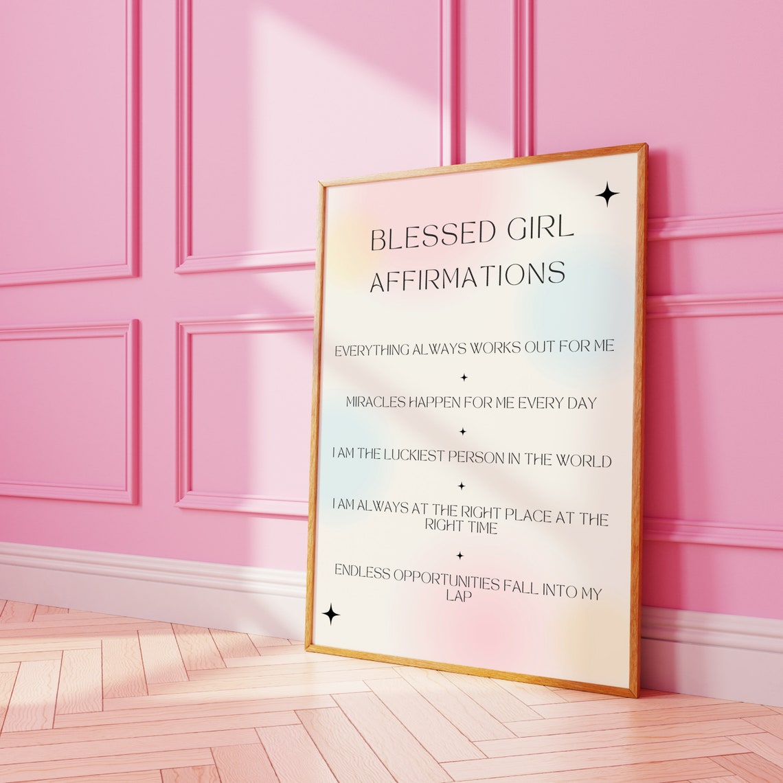 Blessed Girl Affirmations Poster Positive Spiritual Wall Art Law Of Attraction Girly Pastel Aura Decor Self Love Lucky Girl Art Print - Image 2