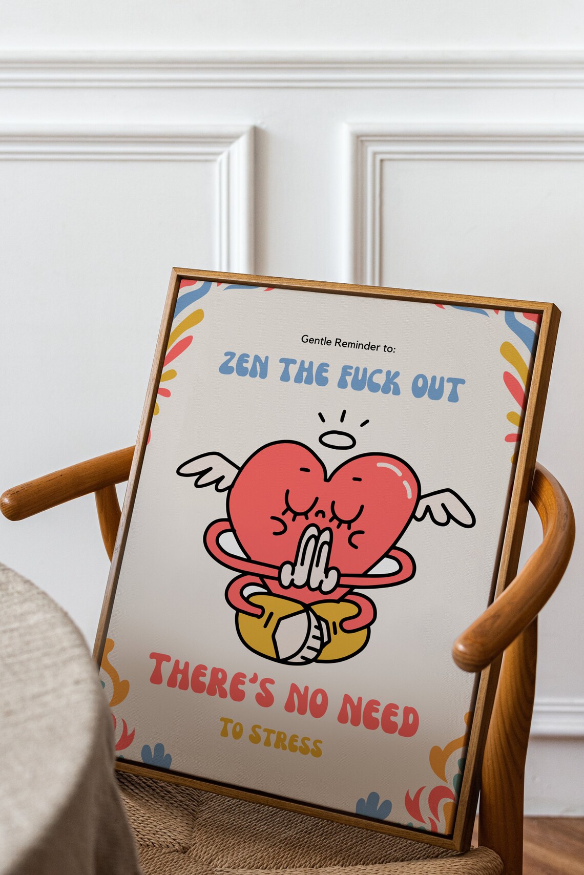 Zen The Fuck Out Meditating Angel Heart Funny Stress Relief Poster - Image 2