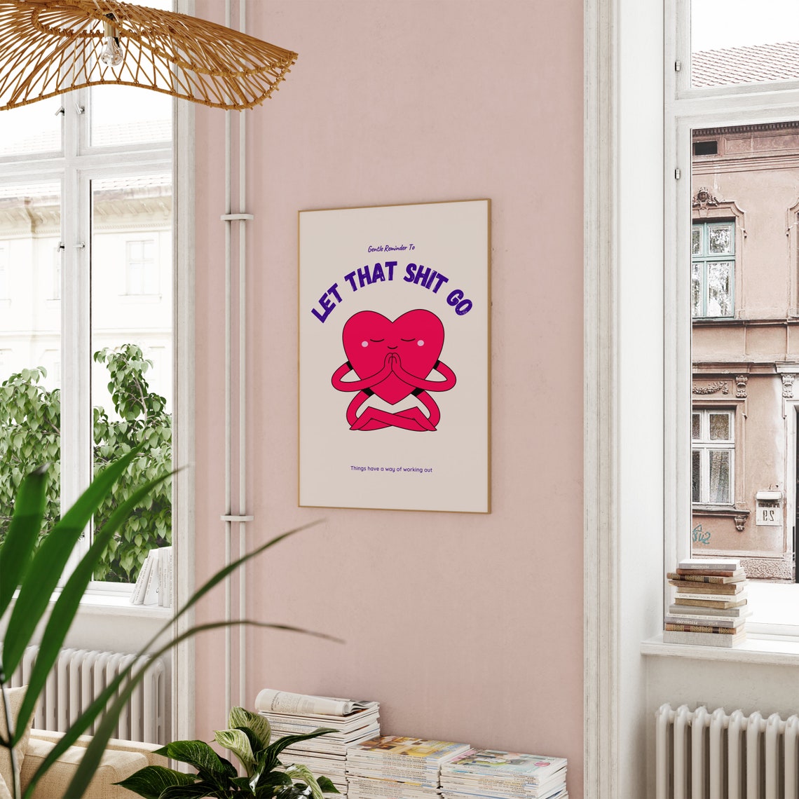 Let That Shit Go Meditating Heart Gentle Reminder Funny Poster - Image 3