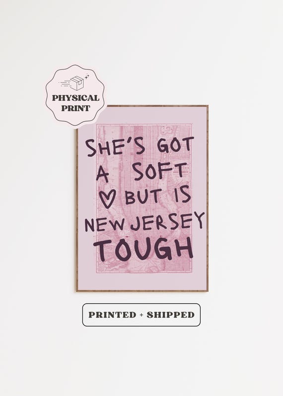 New Jersey Quote Physical Poster Pink Wall Art Girlie Office Decor Soft Heart Print Preppy City